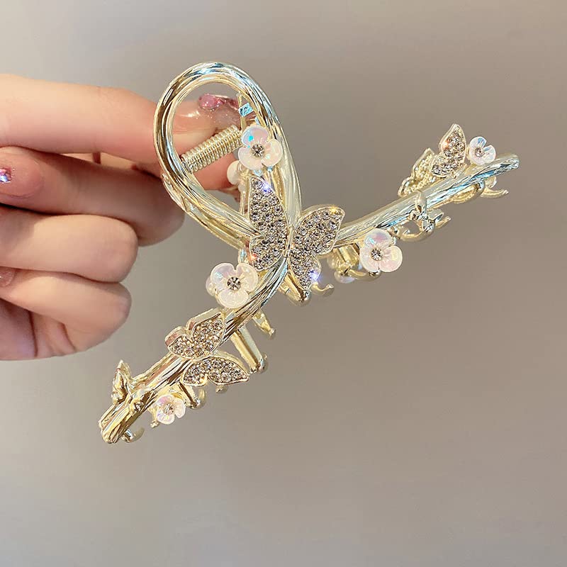 Rhinestones Butterfly Hair Clips Gold Metal Hair Claw Clips Large Hair Accessories Hair Barrettes Clips for Women Strong Hold Flower Hair Clamps Beauty & Personal Care JJLFresheners