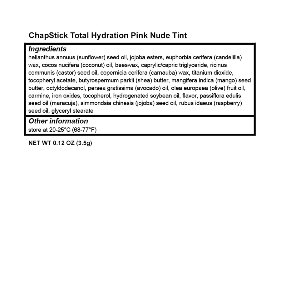 ChapStick Total Hydration Moisture + Tint Pink Nude Tinted Lip Balm Tube, Tinted Moisturizer - 0.12 Oz Beauty and Personal Care ChapStick