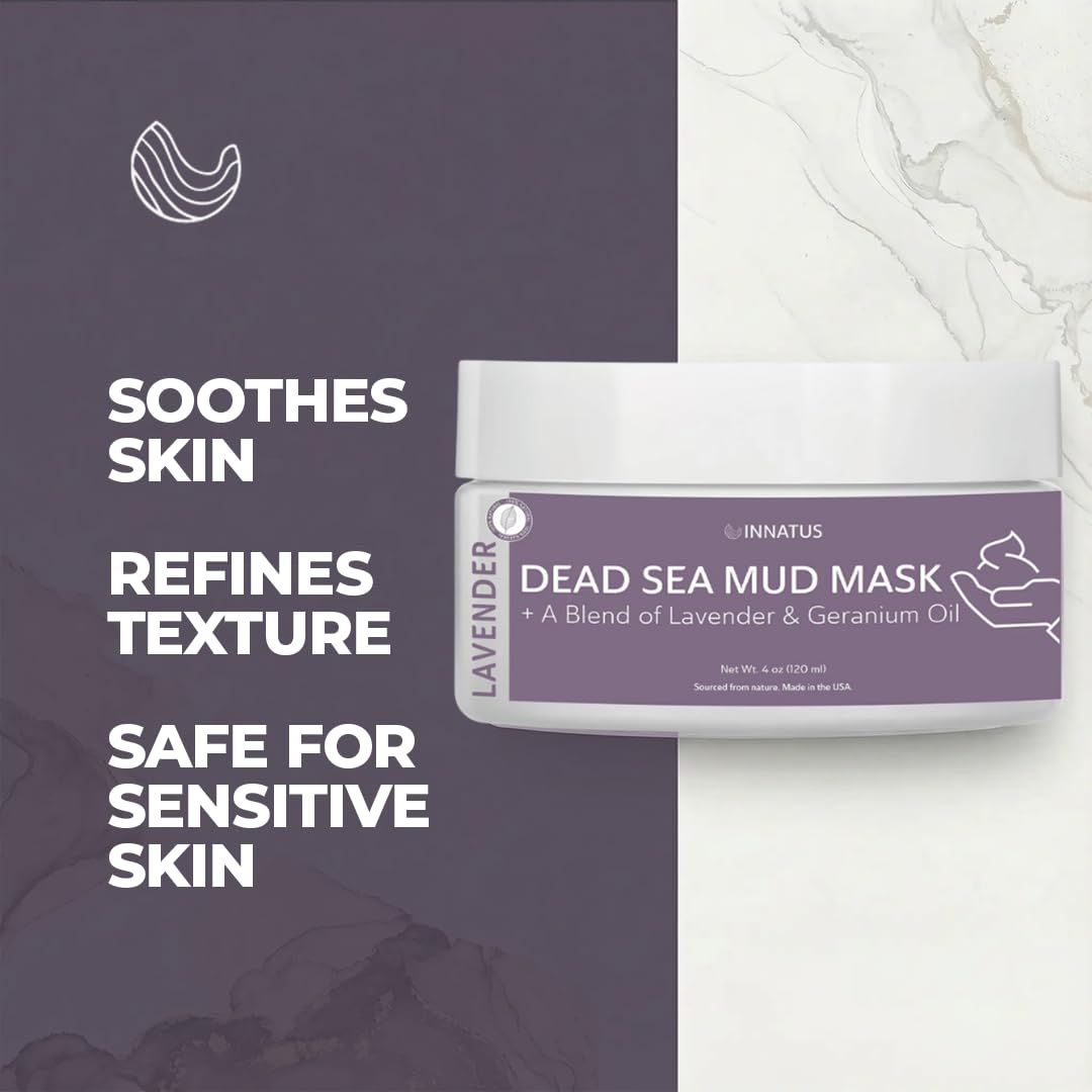 INNATUS Dead Sea Mud Mask with Lavander Oil - 4oz Detoxifying & Purifying Face Mask - Infused with Natural Oils for Acne Control & Skin Beauty & Personal Care INNATUS