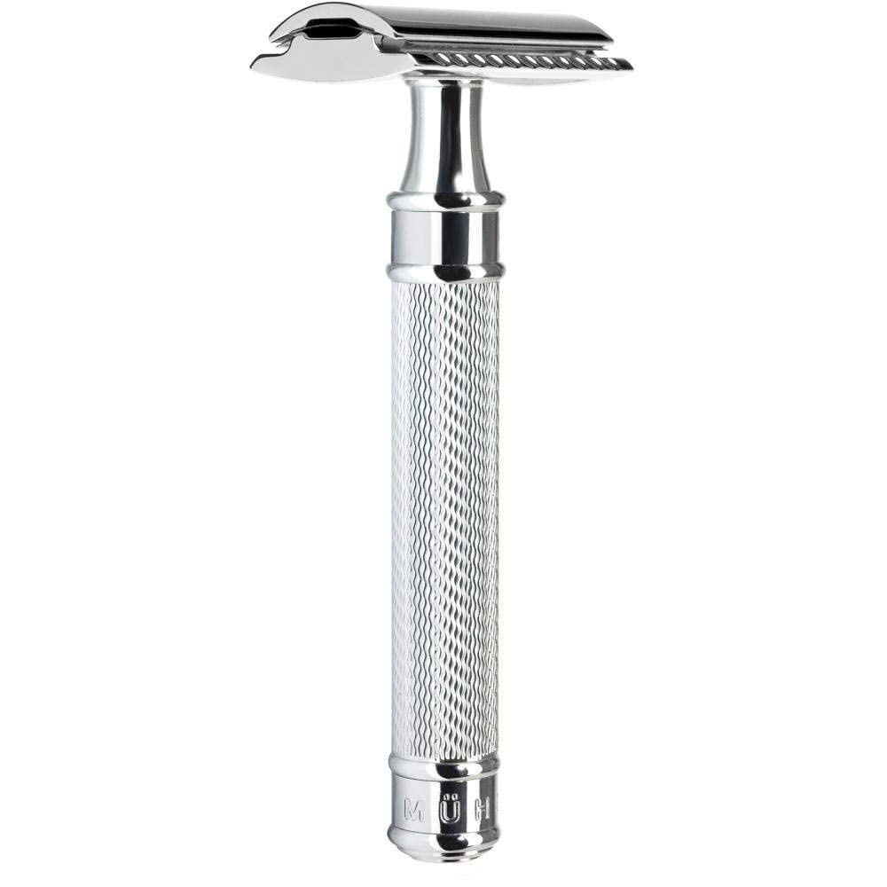 MÜHLE R 89 Shaving Set 5 Pieces - Safety Razor with Closed Comb Chrome-Plated Metal Blade, Cream, Cloth - Silver Beauty and Personal Care MÜHLE