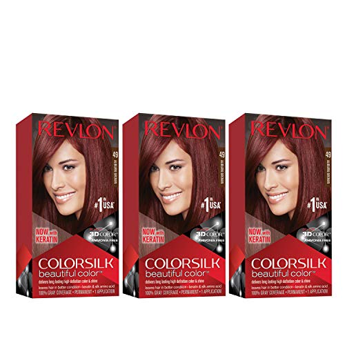 Revlon Permanent Hair Color, Permanent Hair Dye, Colorsilk with 100% Gray Coverage, Ammonia-Free, Keratin and Amino Acids, 49 Auburn Brown, 4.4 Oz Beauty & Personal Care REVLON