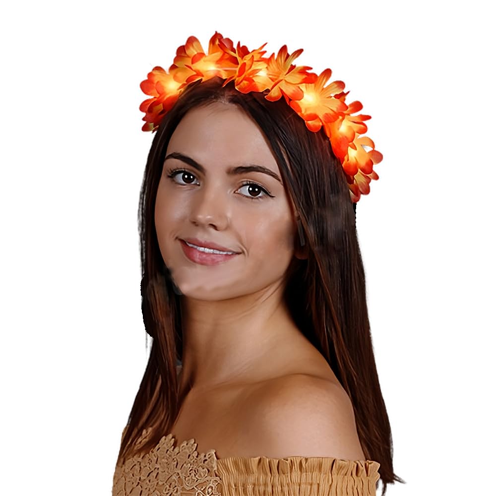 blinkee Light Up Flashing Fall Autumn Flower Crown Headband | White/Orange - Hawaii Department - 1 Set