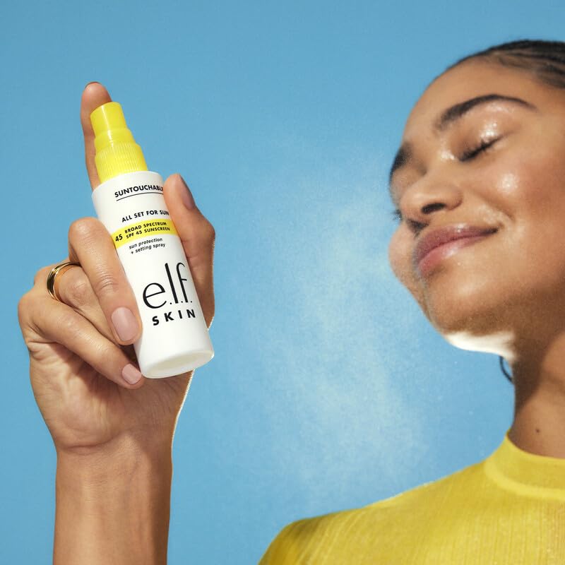 e.l.f. SKIN All Set For Sun SPF 45 Setting Spray, Clear Makeup Setting Mist + Sunscreen, Weightless SPF Face Protection & Makeup-Locking Spray, Vegan Beauty & Personal Care e.l.f.