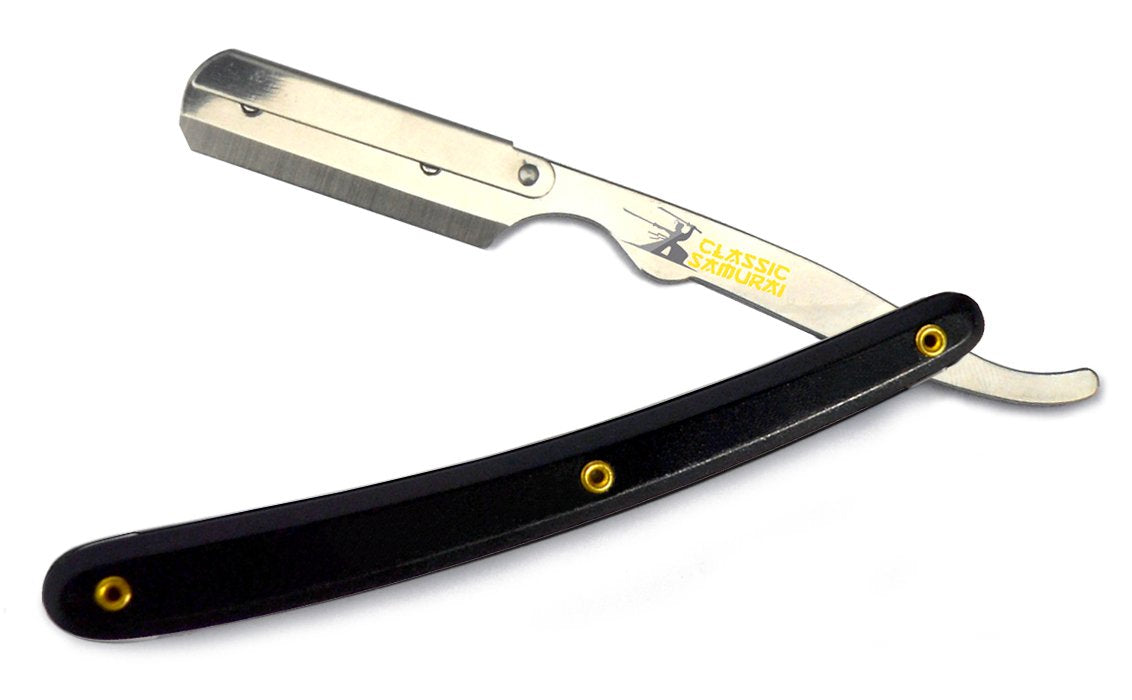 Classic Samurai Stainless Steel Professional Barber Folding Straight Edge Razor Shavette Men's Shaving Kit with 200 Count Lord Single Edge Razor Beauty and Personal Care Classic Samurai