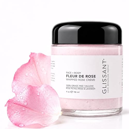 GLISSANT Rose Tallow Crème with Lavender | Grass-Fed Whipped Beef Tallow for Face + Body | Moisturizer for Dry Sensitive Skin | Extra Filtered No Beef Beauty & Personal Care GLISSANT