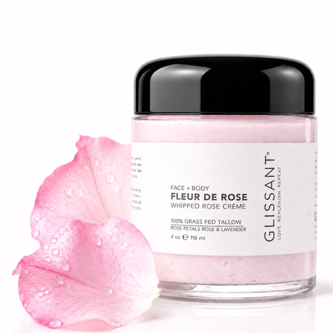 GLISSANT Rose Tallow Crème with Lavender | Grass-Fed Whipped Beef Tallow for Face + Body | Moisturizer for Dry Sensitive Skin | Extra Filtered No Beef Beauty & Personal Care GLISSANT