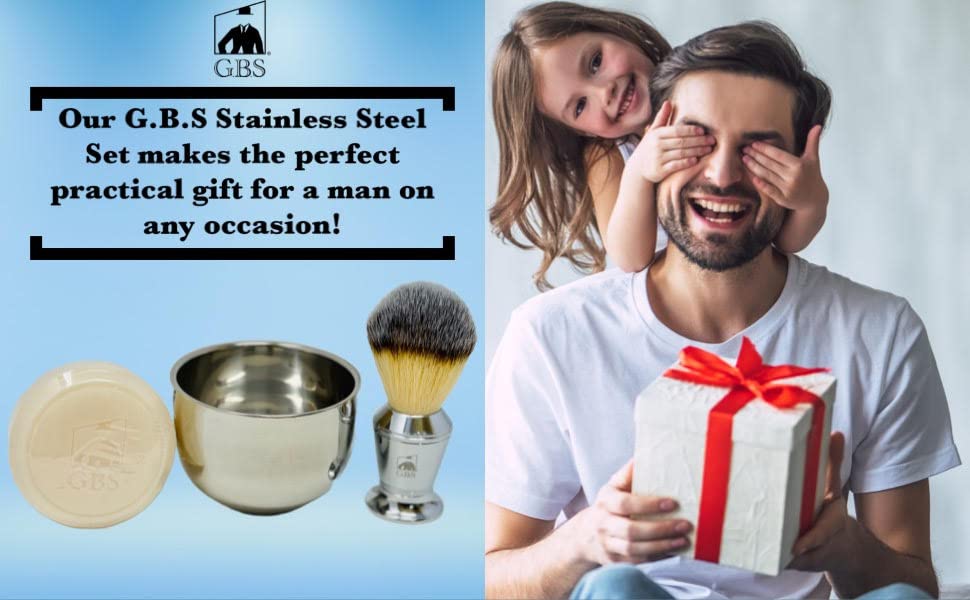 G.B.S Stainless Shaving Soap Bowl, Synthetic Stainless Brush, Luxurious Classy Modern Finish, 3 Pieces Beauty & Personal Care G.B.S