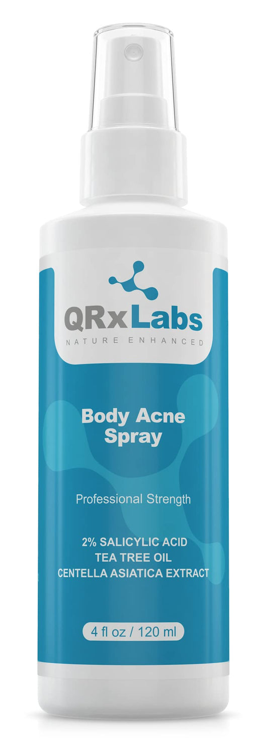 QRxLabs NEW! Body Acne Spray with 2% Salicylic Acid, Tea Tree Oil and Centella Asiatica Extract - Controls breakouts on back, arms, chest- 4 fl oz Beauty & Personal Care QRxLabs