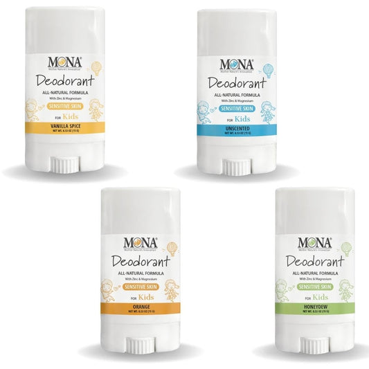 MONA Brands TRAVEL SIZE Deodorant for Kids - 100% Natural Kids Deodorants For Girls, Boys, Pre-Teens & Teens - Hypoallergenic (4-PK Travel Size Combo Beauty and Personal Care MONA