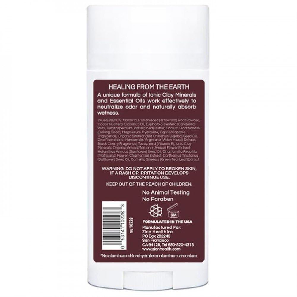 Clay Dry Bold Black Cherry Vegan Deodorant Zion Health 2.5 oz Stick Beauty and Personal Care Zion Health
