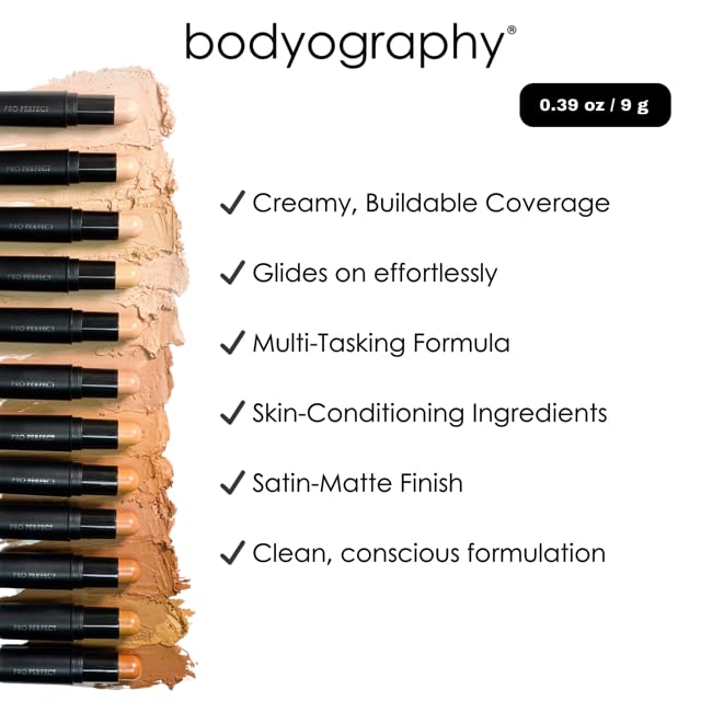 Bodyography Pro Perfect Foundation Stick - Demi-Matte Finish with A Natural Look - Enhancer for Concealing, Highlighting, and Contouring - Vitamin C Beauty & Personal Care Bodyography