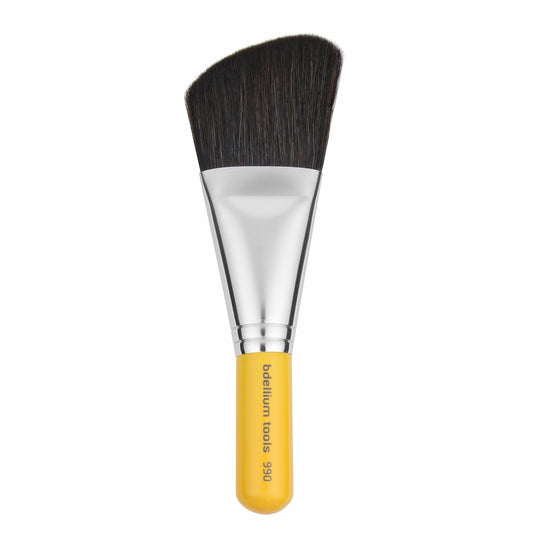 Bdellium Tools Travel 990 Angled Face - Short Wooden Handle for Convenient Travel and Professional Makeup Brush for the application of Bronzing