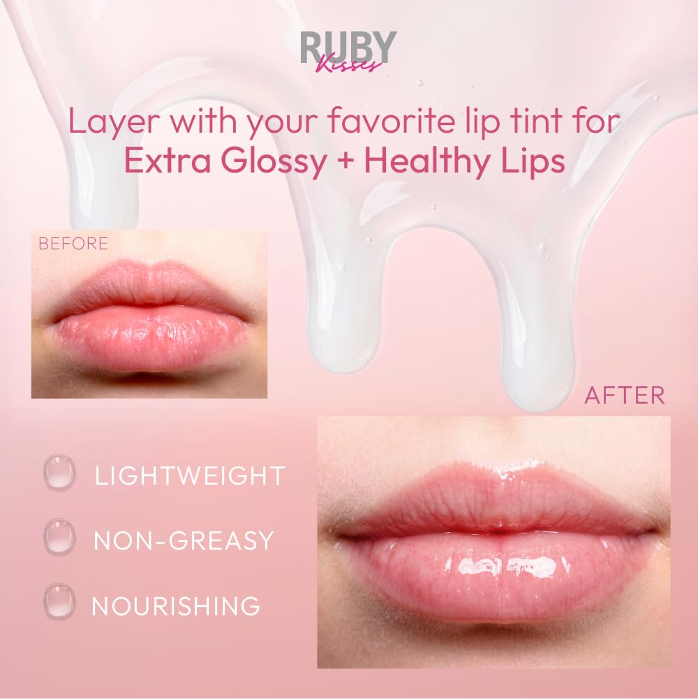 Ruby Kisses Hydrating Lip Oil Treatment Gloss with Peptides & Shea Butter (3 Pack), Moisturizing Natural Shine Lip Care Protects & Heals with Beauty & Personal Care Ruby Kisses