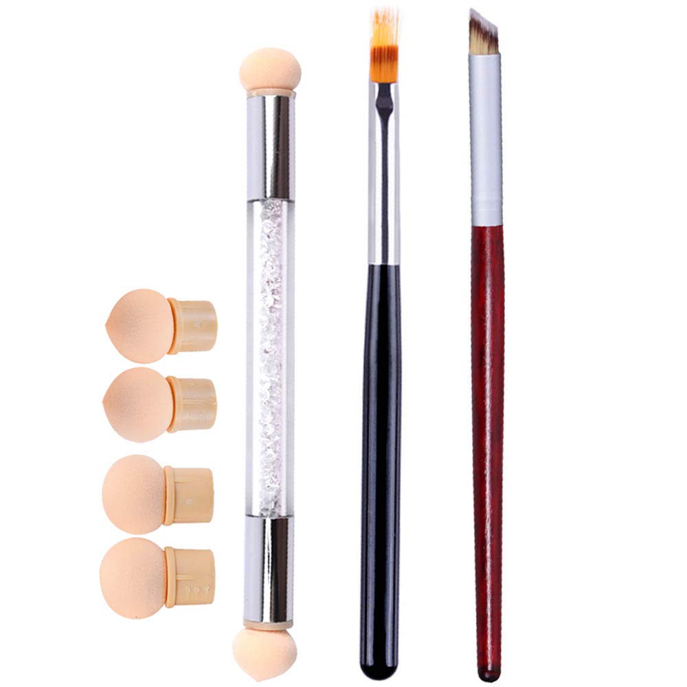 WOKOTO 3Pcs Ombre Nail Brush Set With 4 Replaceable Sponge Heads, Wooden Gel Builder Blending Nail Ombre Brush Double Head Nail Gradient Shading Beauty & Personal Care WOKOTO
