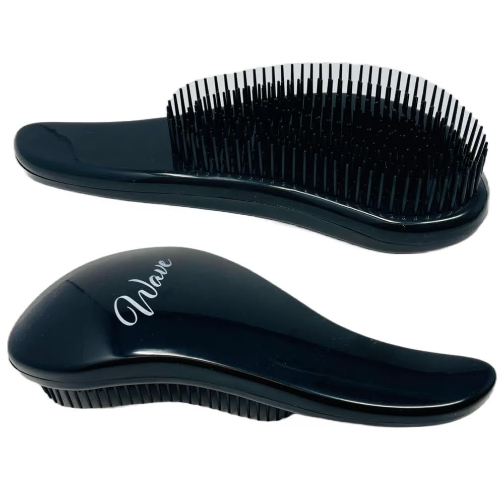 Wave Detangling Brush - Pack of 2, Black | Detangler Hair Brush for Curly, Wavy, Thick or Wet Hair | Flexible Bristles for Easy Glide, Anti-Breakage &