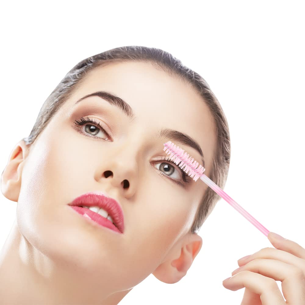 300 Pack Mascara Wands Disposable Eyelash Brush Spoolie Brush for Eyelash Extensions Lash Applicators Tool Kit, Pink Beauty & Personal Care Mekupeu