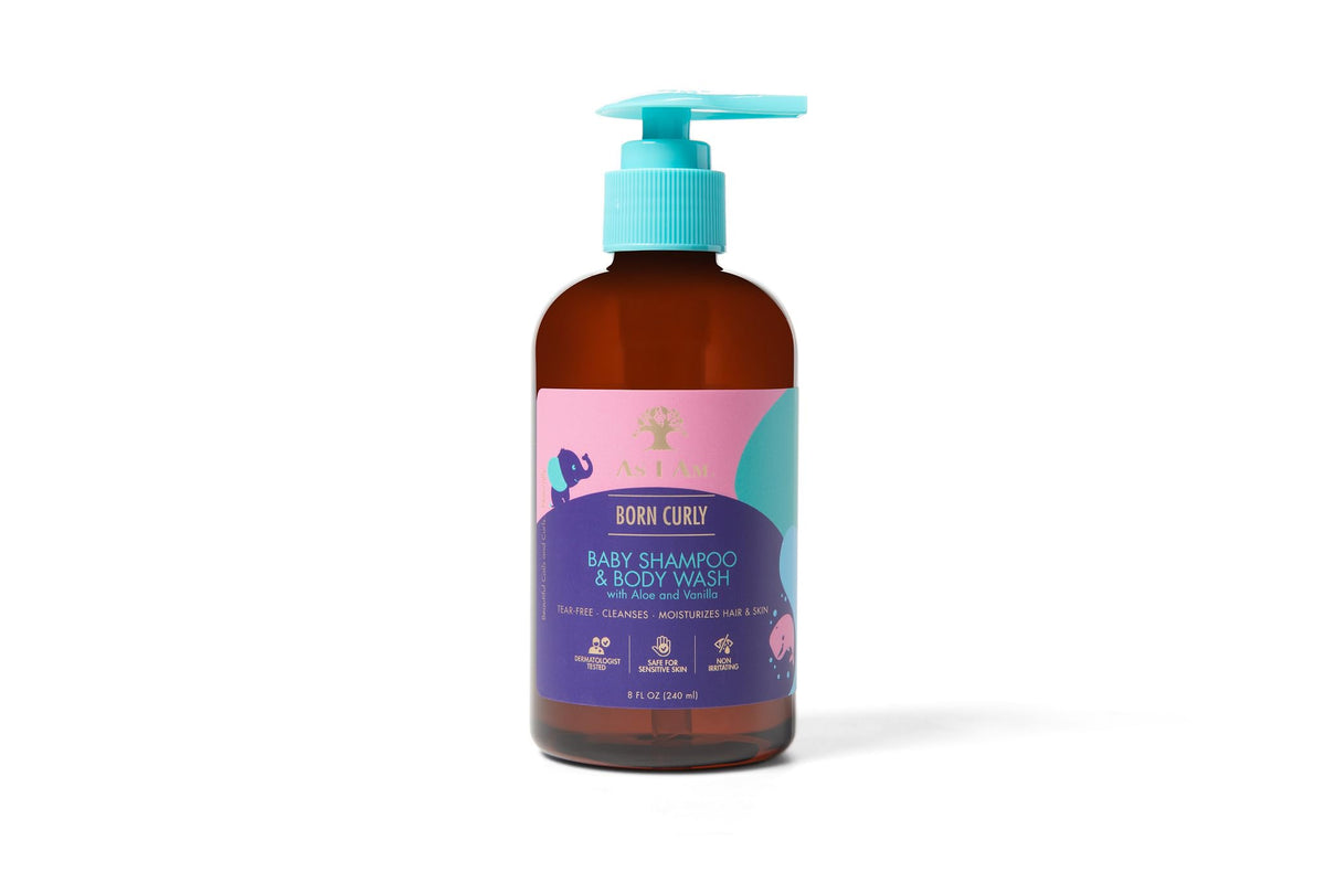 As I Am Born Curly Shampoo & Body Wash Baby & Kids 8 oz - Tear-Free Hair & Body Cleanser - with Aloe Vera & Vanilla - Gently Cleanses, Hydrates &