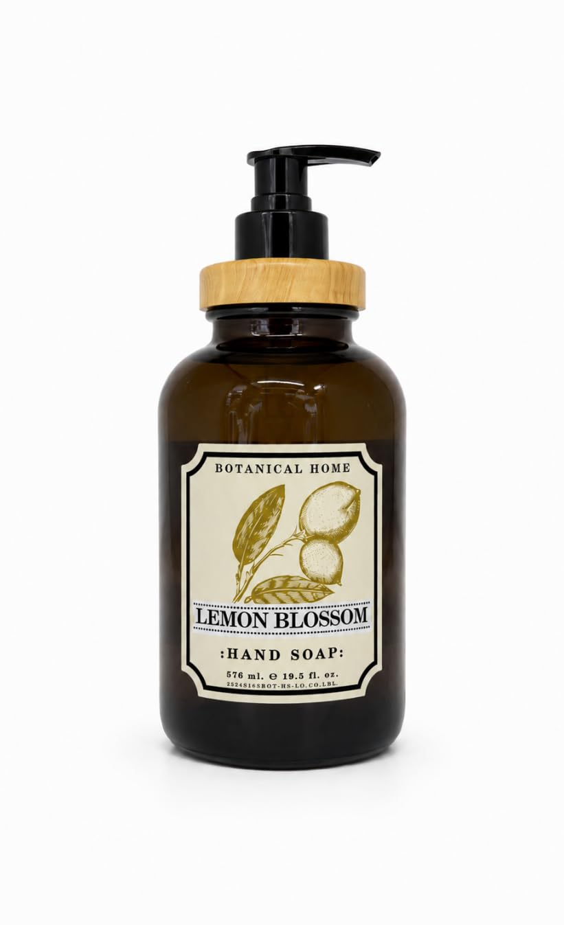 Home and Body Company Botanical + Herbal Hand Soap 22FL/605ml Infused with Essential Oils, Made in a Amber GLASS BOTTLE (LEMON BLOSSOM) Beauty & Personal Care Home & Body Company