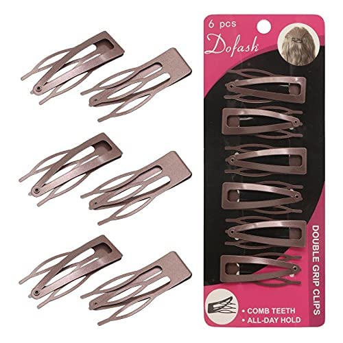 Dofash Double Grips 4.5CM/1.77 Inch Small Hair Clips Hair Barrettes Snap Clips Metal Accessories For Woman-6 Count (Brown) Beauty & Personal Care Dofash