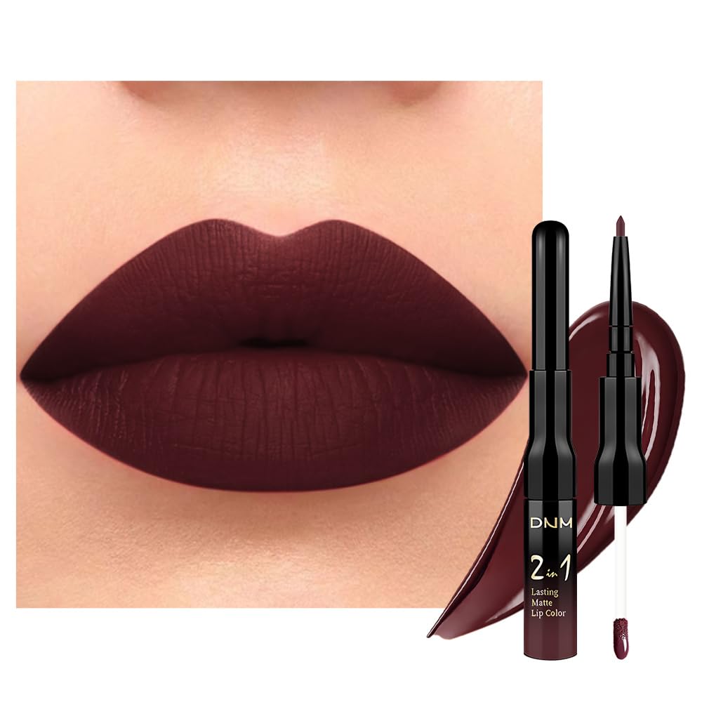 evpct 1Pcs Dark Deep Red Matte Lip Liner and Liquid Lipstick Stain Makeup Set for women, Red Long Lasting Smudge Proof Lipstick labiales matte mate Beauty and Personal Care evpct Default Title