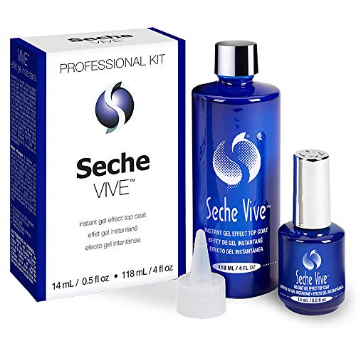 Seche Vive Professional Kit, Instant Gel Effect Top Coat for Nail Polish, 4 oz & 0.5 oz Refill