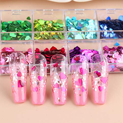 Heart Nail Art Glitter Sequins Heart Valentines Nail Art Sticker Decals Laser Love Heart Glitter Flakes for Manicure Make Up DIY Nail Decoration Beauty & Personal Care CHANGAR