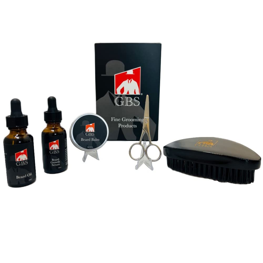 G.B.S Military Style Beard Care Set - Conditioning Oil with Jojoba, Growth Serum with Biotin and Castor Seed, Styling Balm, Trimming Scissors Beauty and Personal Care G.B.S