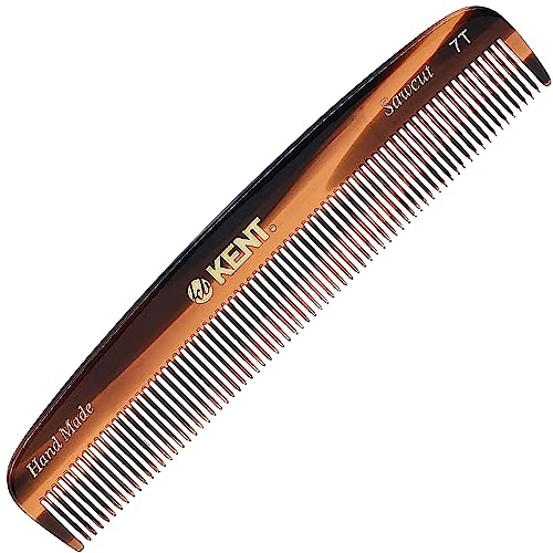 Kent 7T Handmade All Fine Tooth Pocket Comb for Men, Hair Comb Straightener for Everyday Grooming Styling Hair, Mustache and Beard, Use Dry or with