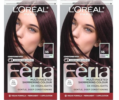 L'Oreal Paris Feria Multi-Faceted Shimmering Permanent Hair Color, Chocolate Cherry, Hair Dye Kit, Pack of 2
