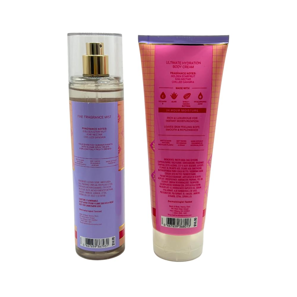 Bath & Body Works STARFRUIT SANGRIA Fine Fragrance Mist & Ultimate Hydration Body Cream 2-piece Gift Set with a Red Bow for Holidays - Full Size Beauty and Personal Care Bath & Body Works