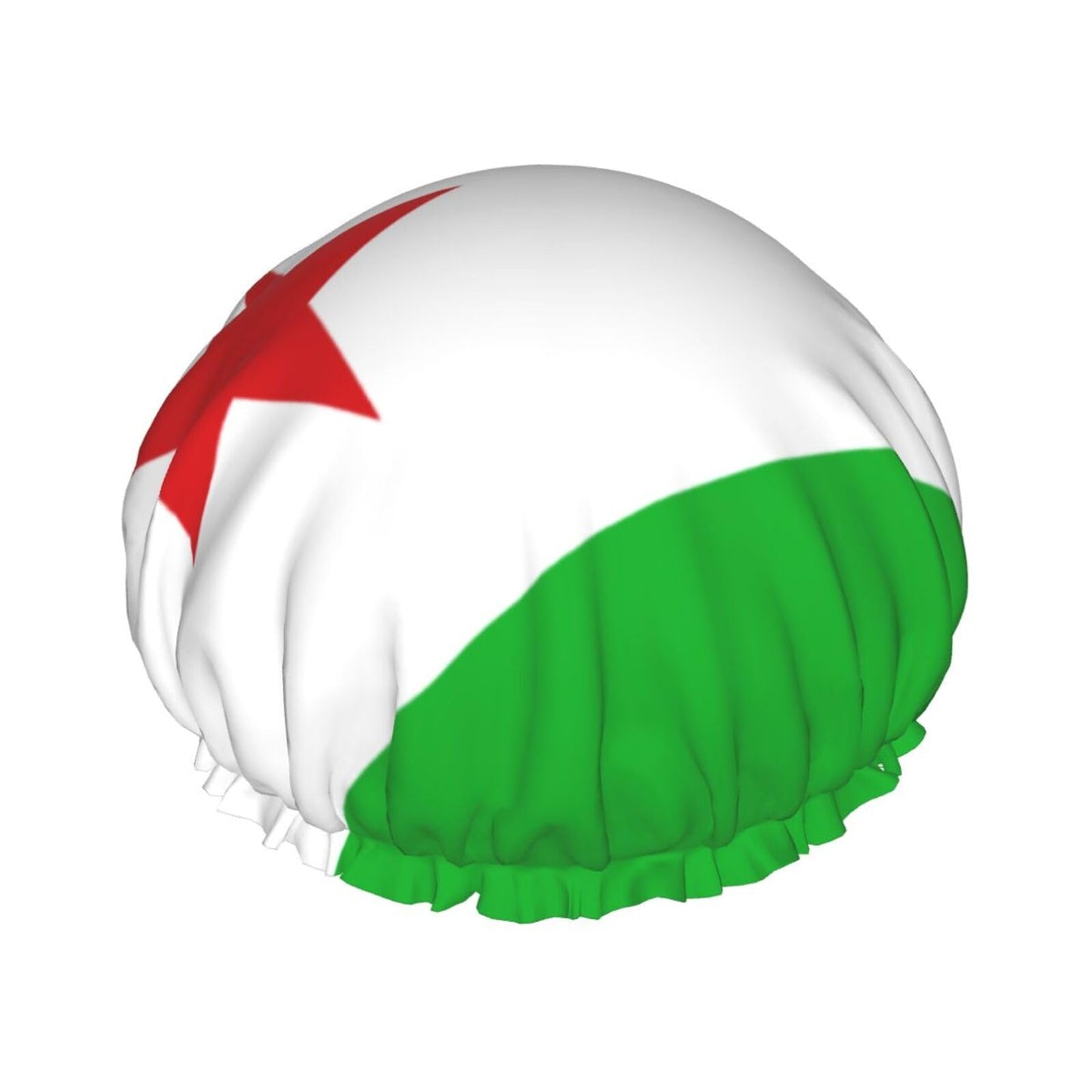 Djibouti Flag Prints Shower Cap Double Layer Lined Waterproof Bathing Shower Hat Beauty and Personal Care Hayyett