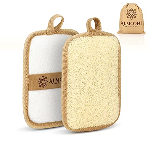 Almooni Premium Egyptian Exfoliating Loofah Pad Body Scrubber - Rectangular loofa Shape - Made with Natural Egyptian Shower lufa Sponge That Gets You Beauty & Personal Care ALMOONI