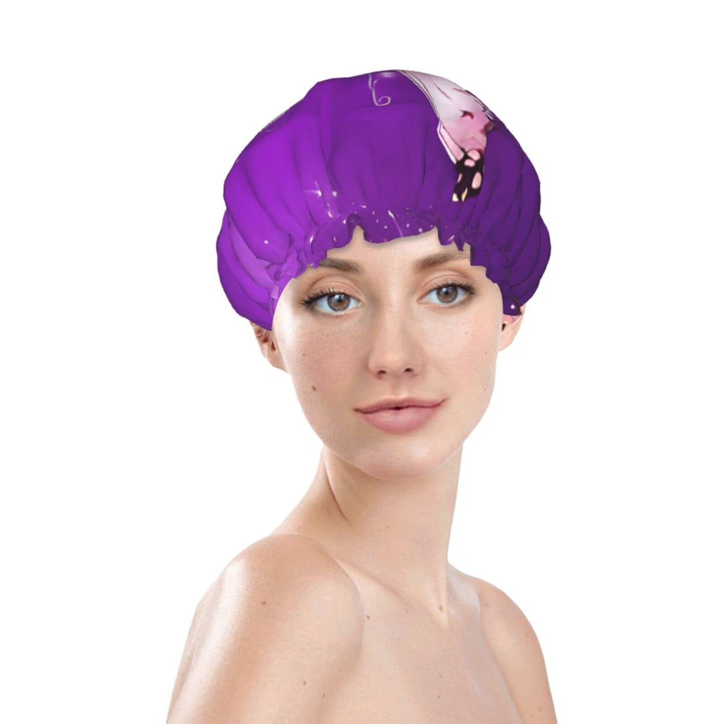 Purple Butterflies Printed Double Layer Lined Shower Cap,Shower Caps For Women Reusable Beauty and Personal Care BEIVGOXL