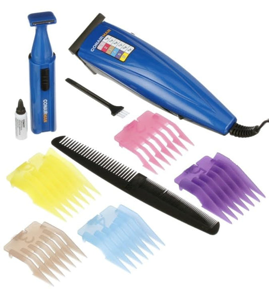 CONAIRMAN Clipper Trimmer Combo with Colored Number Comb Guides Hair Cutting Barber Cut Haircut Kit Storage Pouch Blue Beauty and Personal Care CONAIRMAN