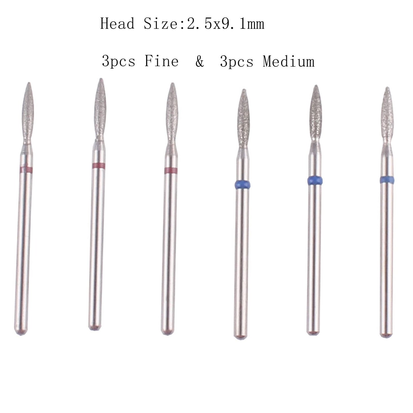 MZCMSL Flame Shape Diamond Cuticle Nail Drill Bit Set, 6pcs Pro Manicure Drill Bits for Nail Prep, 3/32 Shank efile Bit(Fine+Medium) Beauty & Personal Care MZCMSL