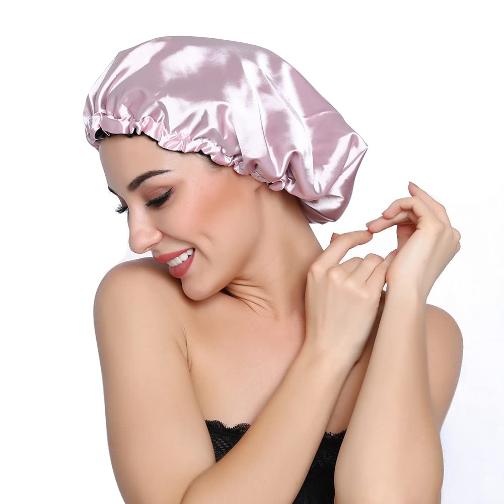 ELIHAIR Stain Bonnet Silky Sleep Cap Adjustable Satin Cap for Night Sleeping Hair Bonnet Reversible Double Layer Light Purple/Black Beauty & Personal Care ELIHAIR