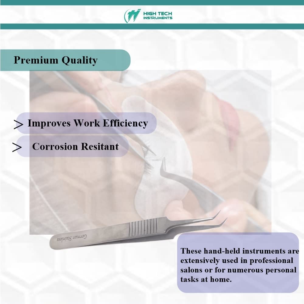 Professional Eyelash Tweezers Sharp, Needle Nose, Stainless Steel, Tweezers Precision Pluckers 4.75" with Fine Precision Tips for Facial Hair Beauty and Personal Care HIGH TECH INSTRUMENTS