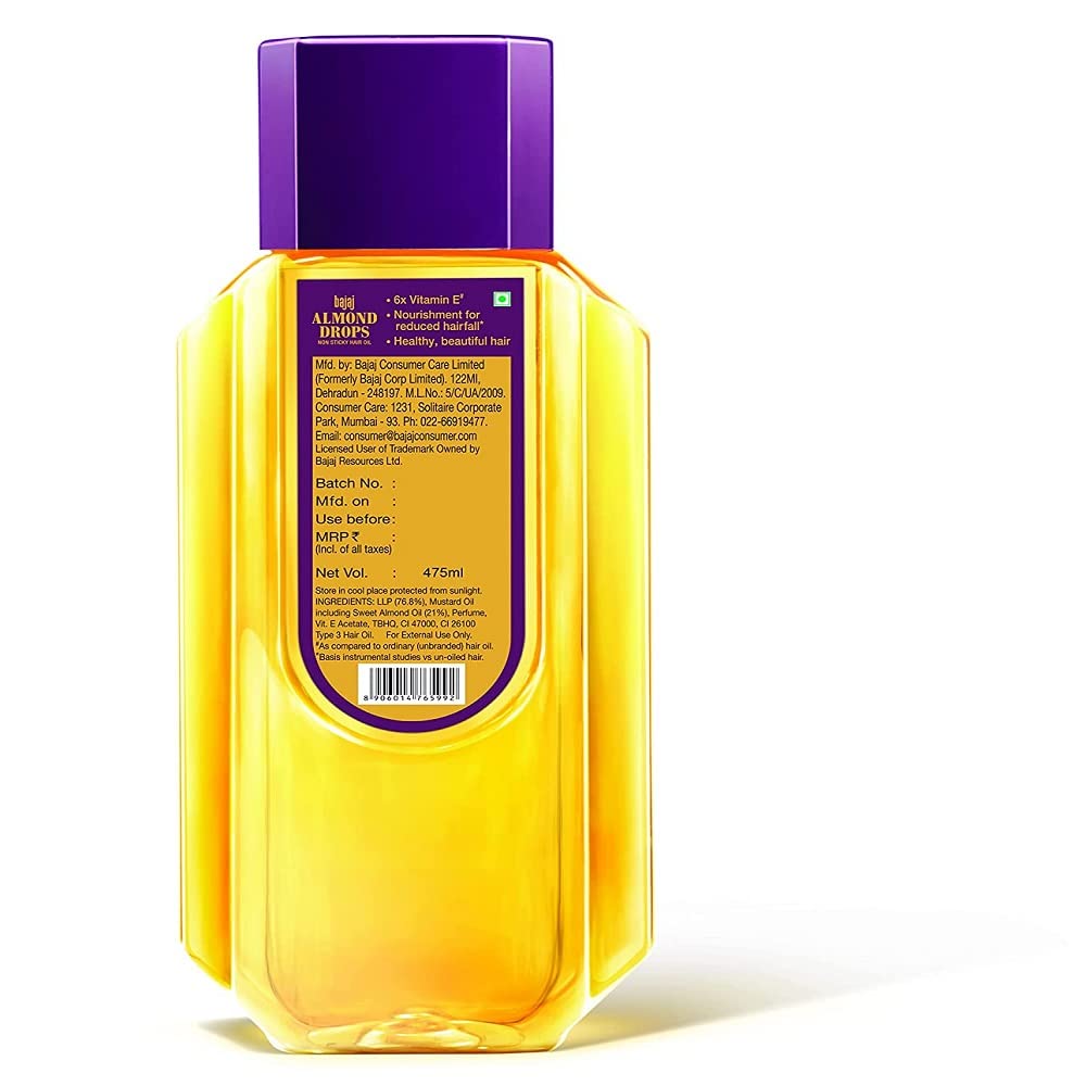 Bajaj Almond Drops Hair Oil -500ml(16.91 Floz.) by Subhlaxmi Grocers Beauty & Personal Care Bajaj