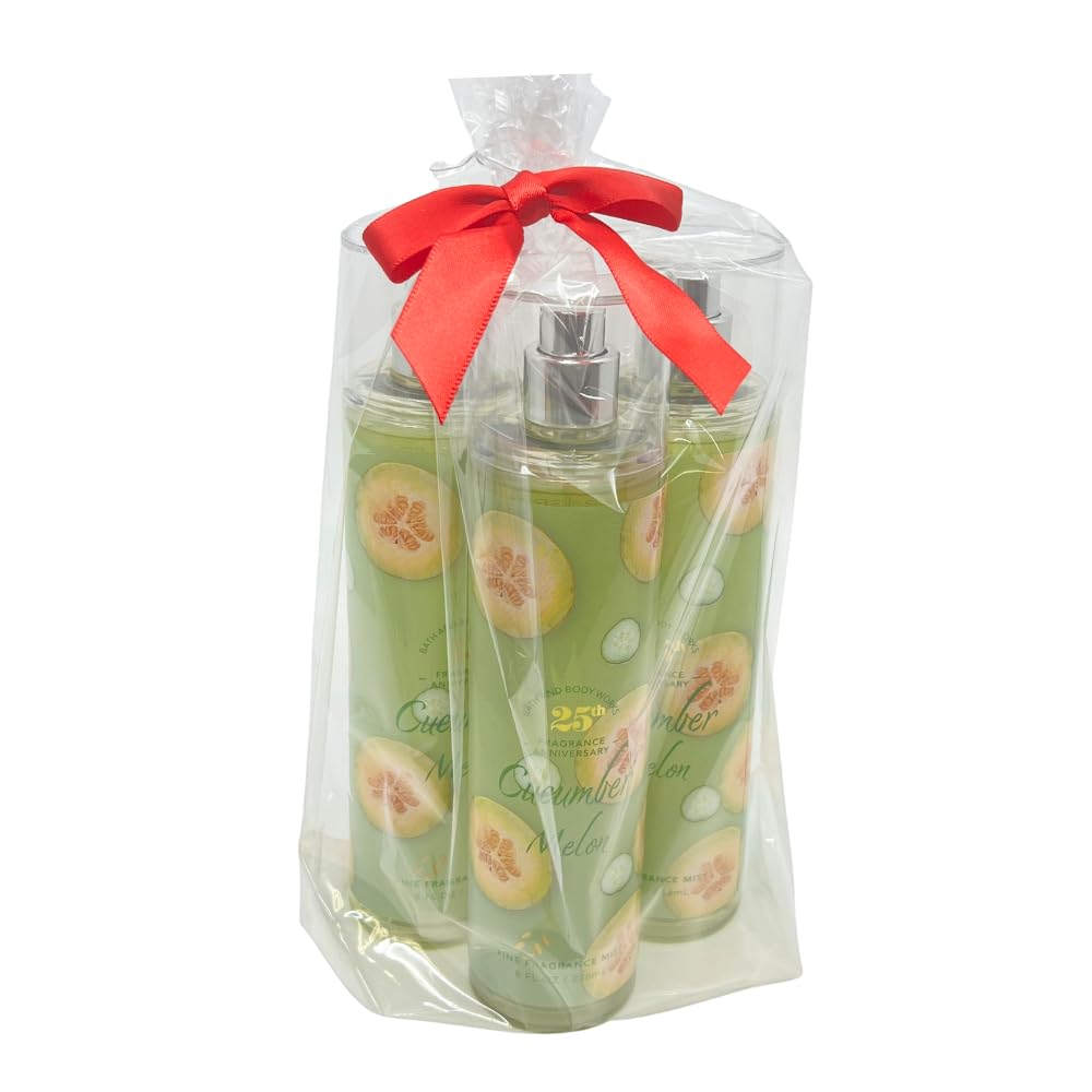 Bath & Body Works CUCUMBER MELON Fine Fragrance Mist 8 fl oz Gift Set with a Red Bow for Holiday & Gifts Pack of 3 - Limited Edition Beauty & Personal Care Bath & Body Works