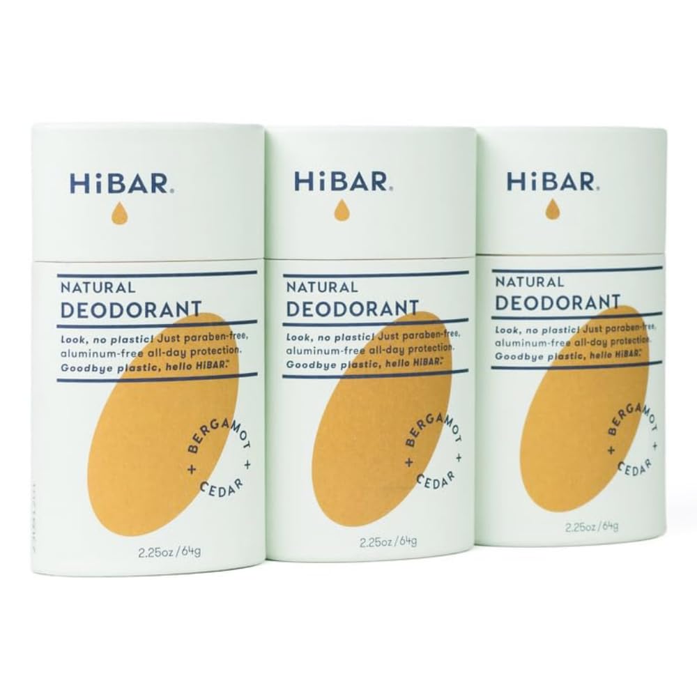 HiBAR - Bergamot & Cedar Plastic Free Deodorant - Natural Deodorant - All-Day Protection - With Sunflower Seed Wax, Rice Bran & Shea Butter - Plastic Beauty and Personal Care HIBAR