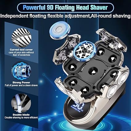 9D Head Shavers for Bald Men, Electric Razor for Men to Shave Fast with LED Display, Cordless Rechargeable, IPX7 Waterproof Wet/Dry Rotary Shaver Kit Beauty and Personal Care Softula