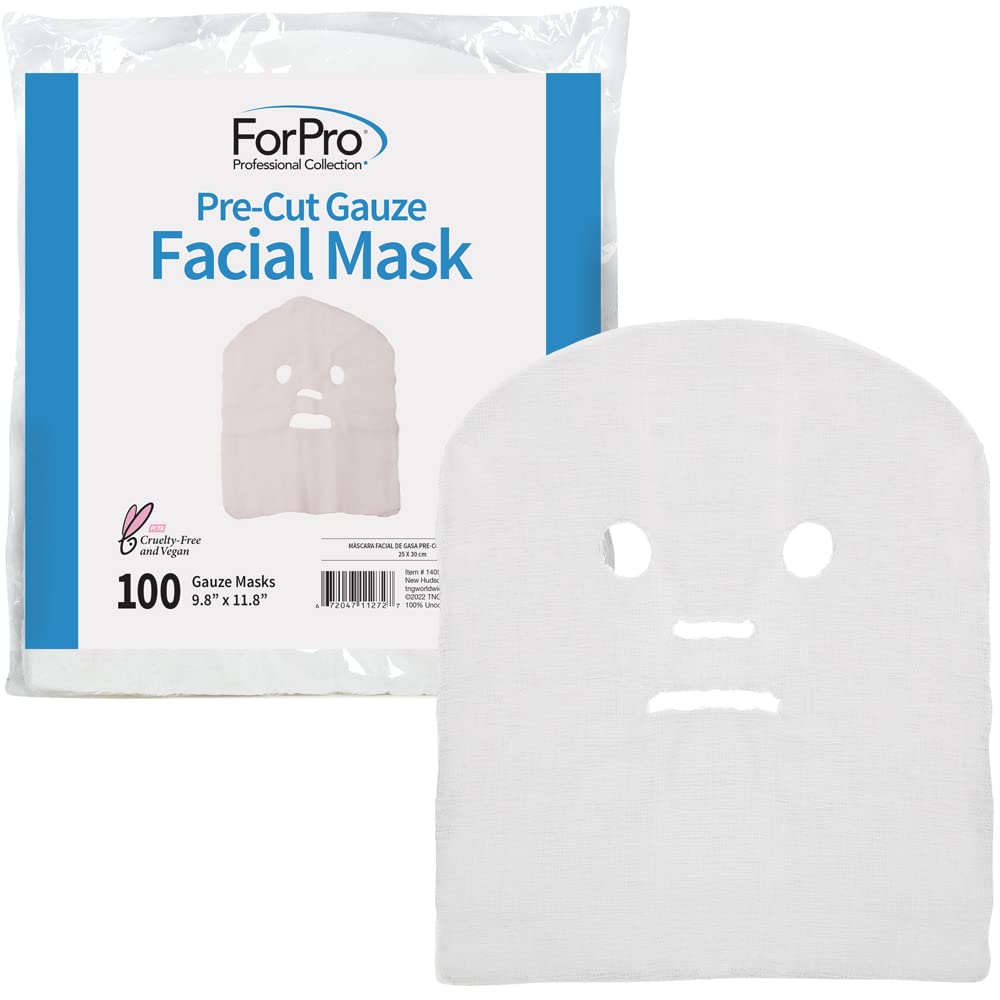 ForPro Professional Collection Precut Gauze Facial Mask, 100% Cotton Gauze, for High Frequency Facial Treatments and Masks, 100-Count Beauty & Personal Care ForPro Professional Collection
