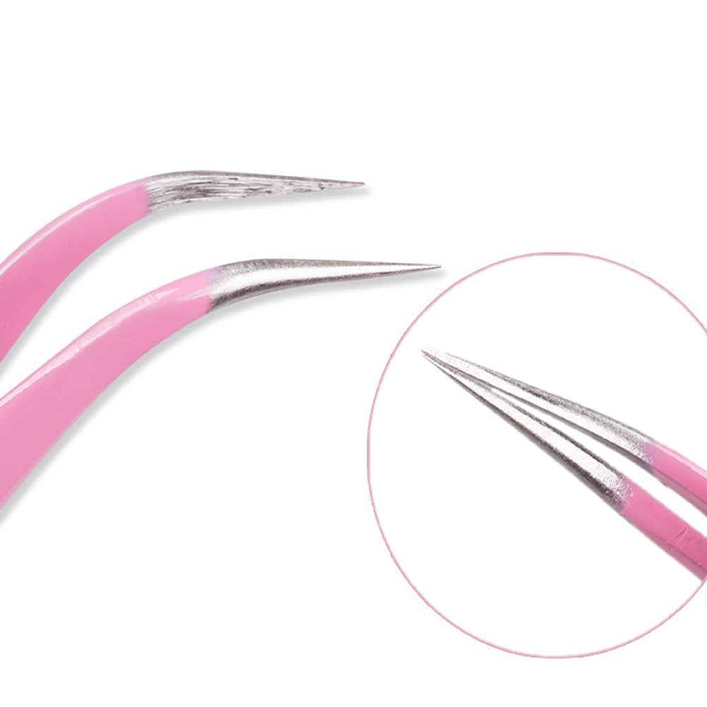 AKOAK 2 Pieces Stainless Steel Tweezers for Eyelash Extension - Straight and Curved Tip Tweezers - Pink Beauty and Personal Care AKOAK