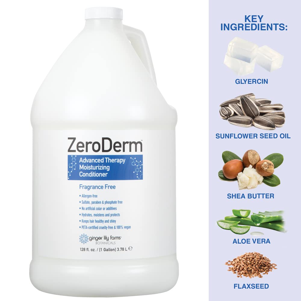 Ginger Lily Farms Botanicals ZeroDerm Advanced Therapy Moisturizing Conditioner for All Hair Types, 100% Vegan, Cruelty and Fragrance Free, 1 Gallon Beauty & Personal Care Ginger Lily Farms