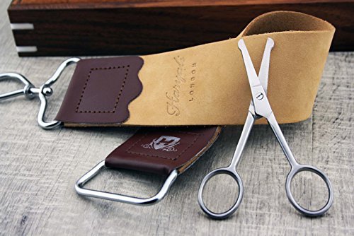 Classic Men's Shaving Set with Straight Razor, Silver Tip Shaving Brush, Trimming Scissors, Leather Strop & Paste in Wooden Box Beauty and Personal Care Haryali London