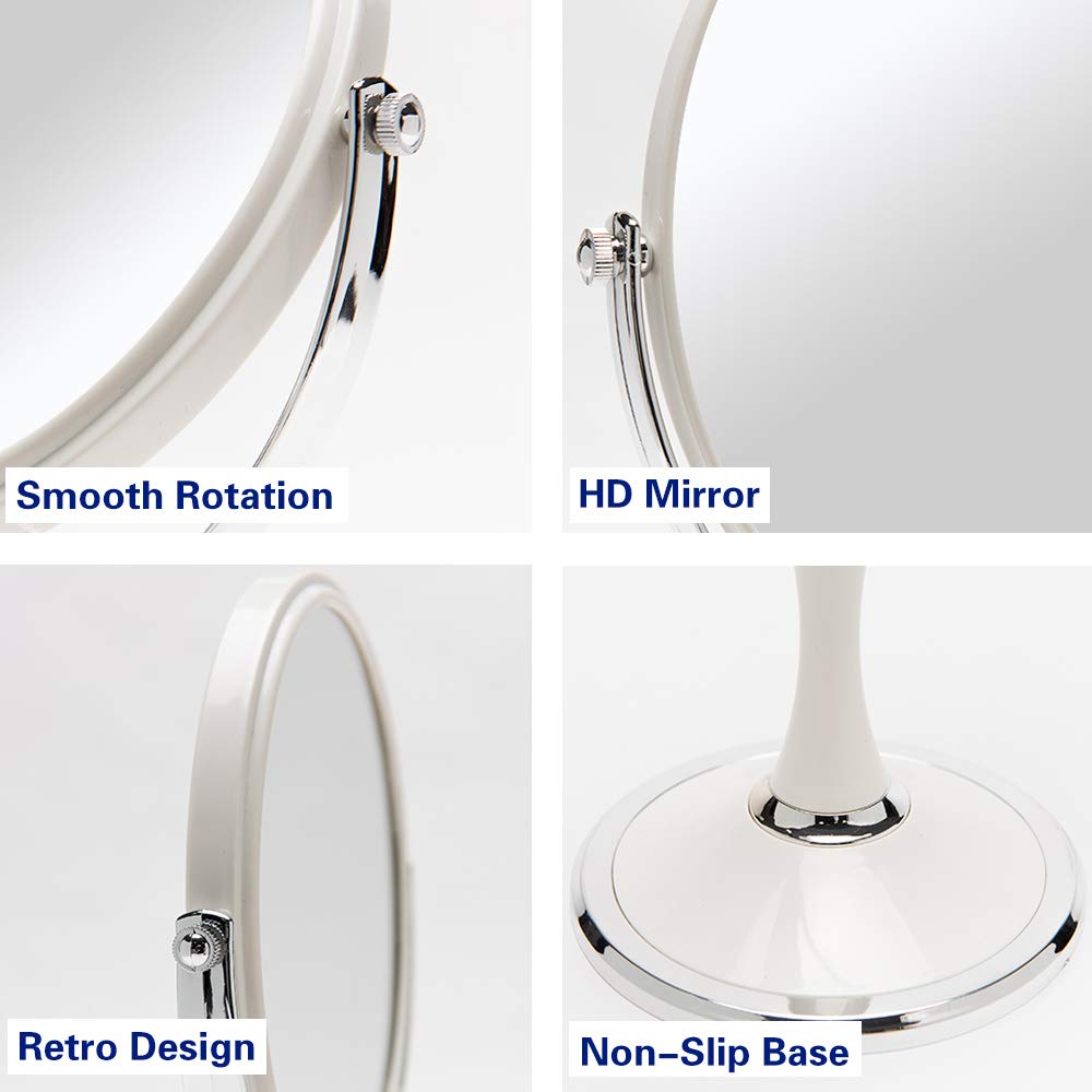 YEAKE Vintage Table Mirror with Stand 8-inch Double Sided Swivel 1X/3X Magnification Desk Mirror with Silver Style 13 Inch Height Standing Tabletop Beauty & Personal Care YEAKE