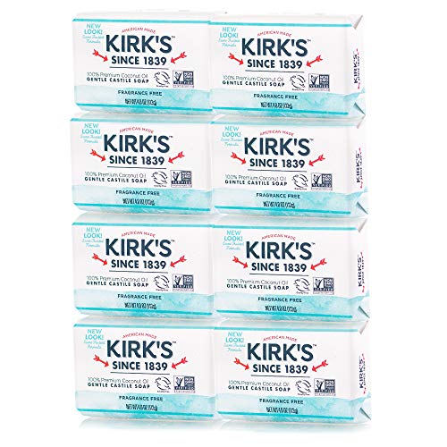 Kirk's Original Coco Castile Bar Soap Fragrance Free 4 Ounces (8 Pack) Beauty & Personal Care Kirk's