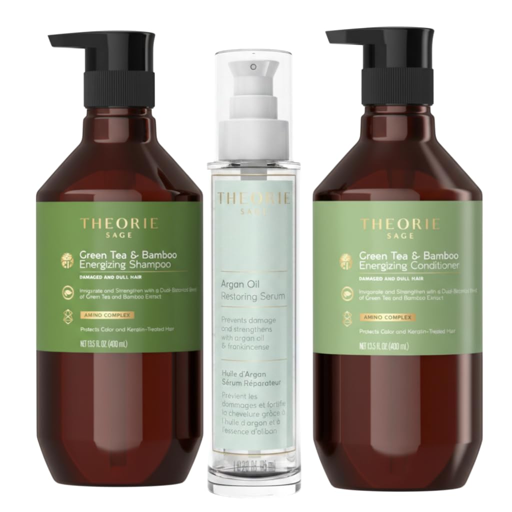 THEORIE Botanical Hair Care Ritual Set, Shampoo, Conditioner & Hair Serum Trio, 3 Piece Hair Care Set for All Hair Types (Green Tea & Bamboo Beauty & Personal Care Theorie