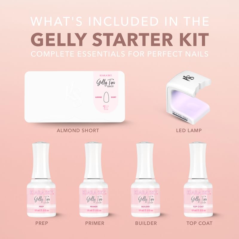 Kiara Sky Gelly Tips Starter Kit | Includes Prep, Primer, Builder, Top Coat, Tips | Almond Short Beauty & Personal Care KIARA SKY