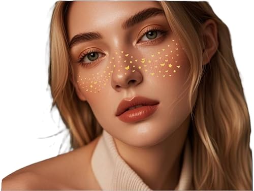 Glitter Freckles Face Tattoo - Gold - Gold Glitter Freckles makeup- Glow Up Makeup Patches - Face Glitter Speckles Patches - Glitter Makeup Beauty & Personal Care SEAWEIDA